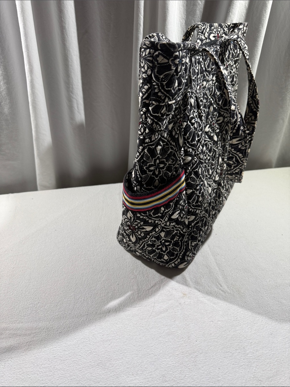 Vera Bradley Quilted Black & White Floral Tote Bag with Multicolor Accent - Picture 2 of 8